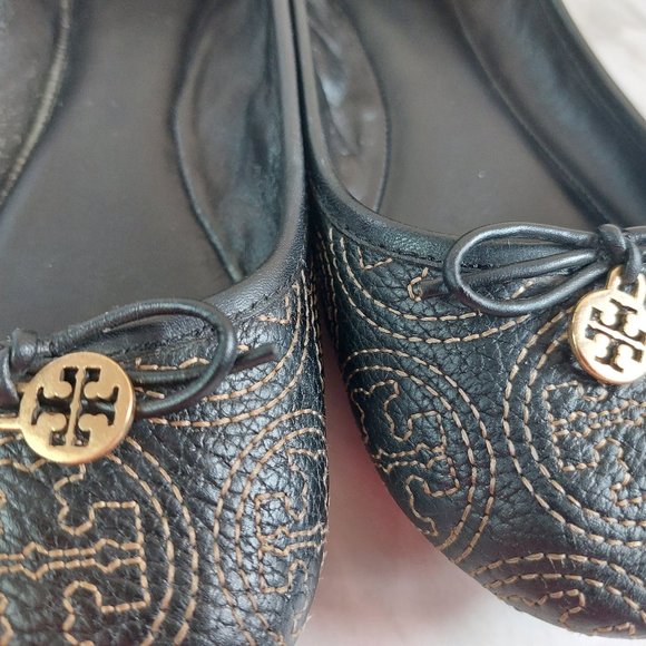 Tory Burch Signature Embroidery Driver Bow Slip On Leather Ballet Flats Siz 8M - Picture 8 of 8